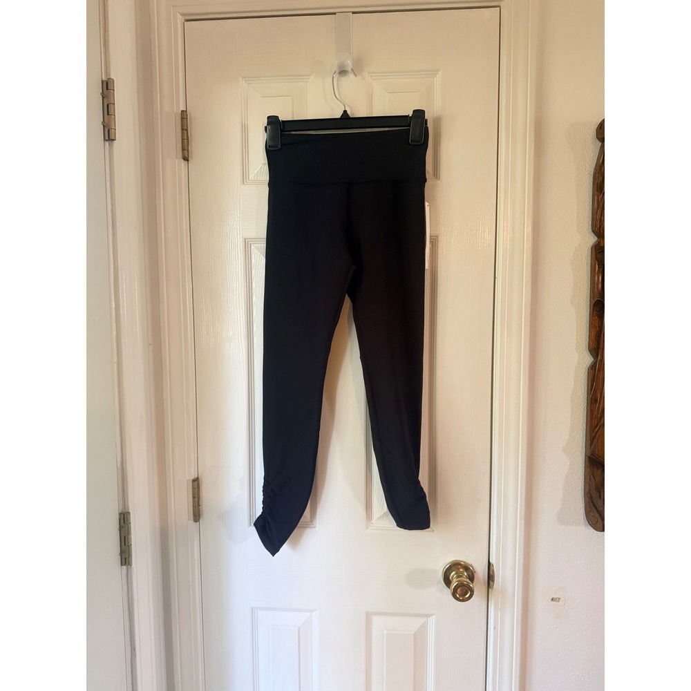 AQUA Athletic Womens Black Shirred Ankle 7/8 Leggings XS New Bloomingdales